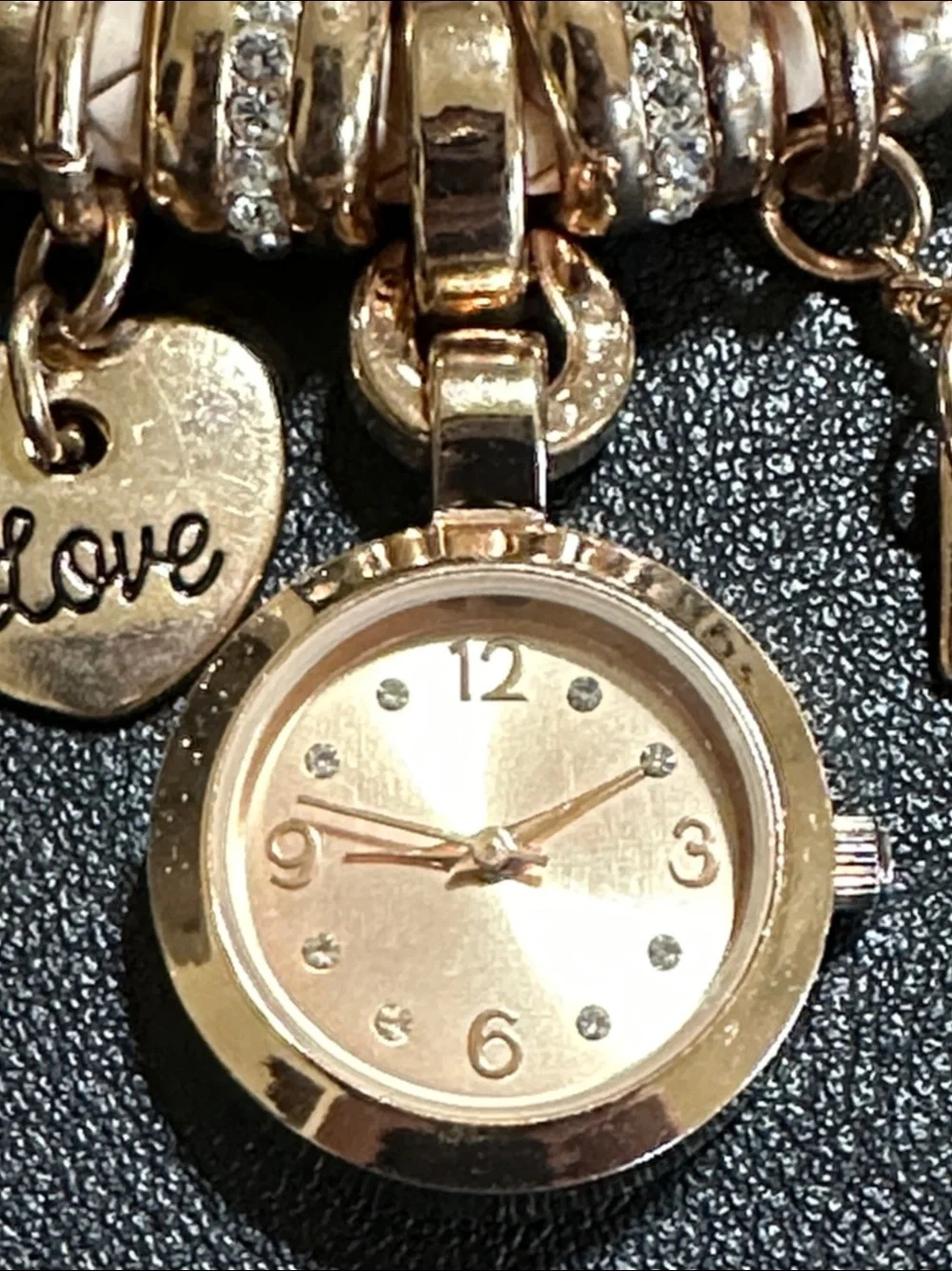 Accutime Watch Co Rose Gold Charm Bracelet Watch